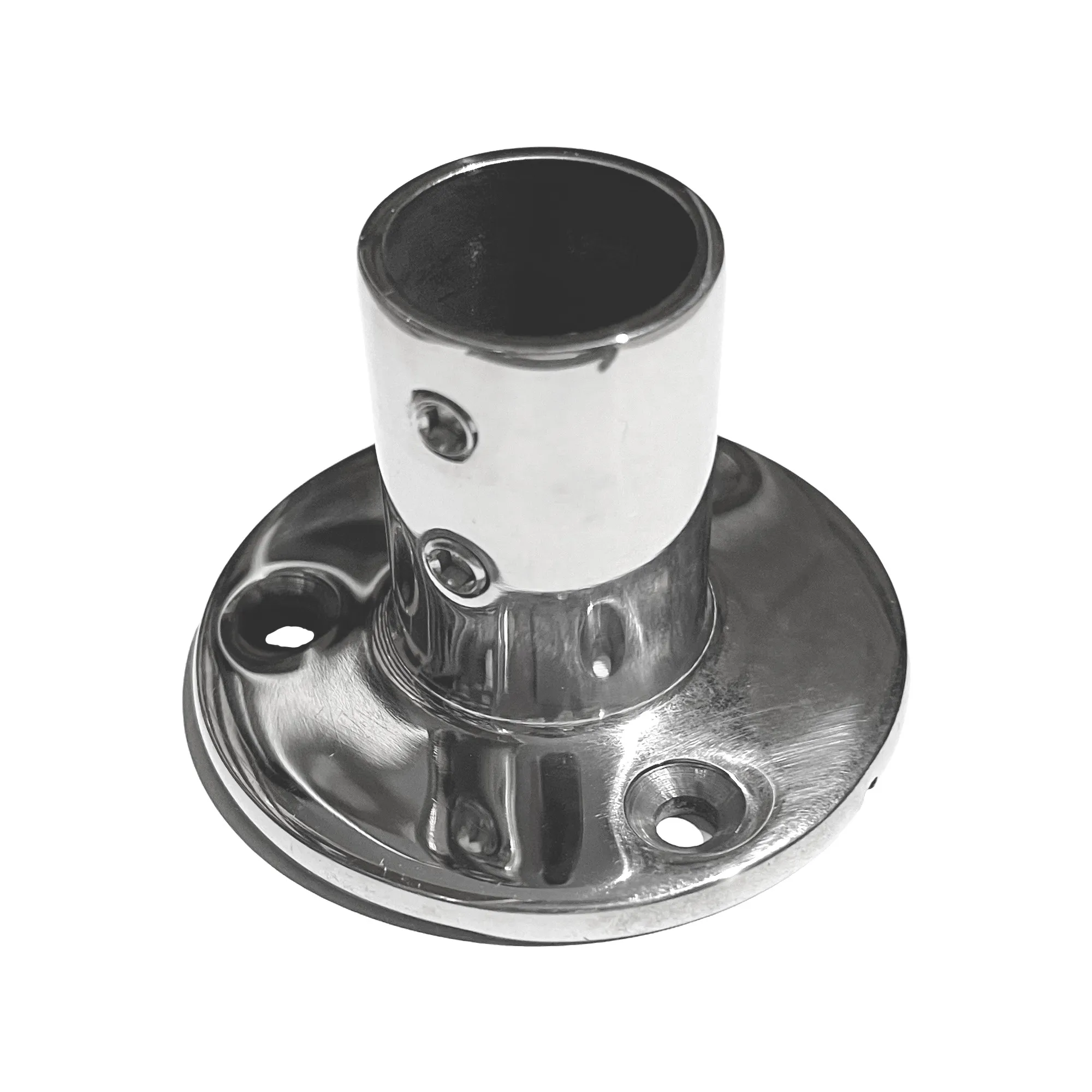 Handrelingfuß Niro Grundplatte Ø 63 mm Winkel 90° Rohr Ø 25 mm
