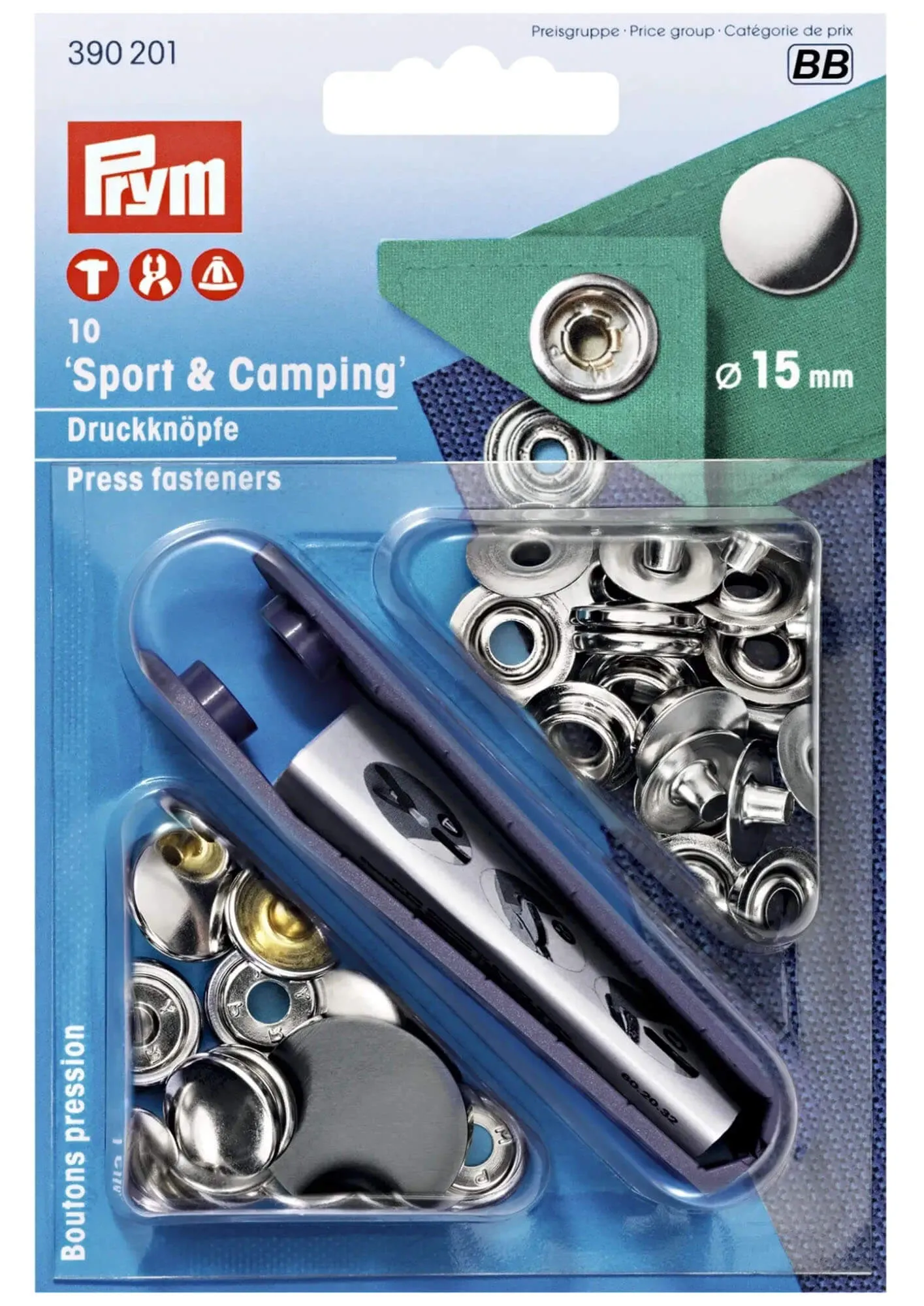 Prym Nähfrei Druckknopf Plane 15mm Silber