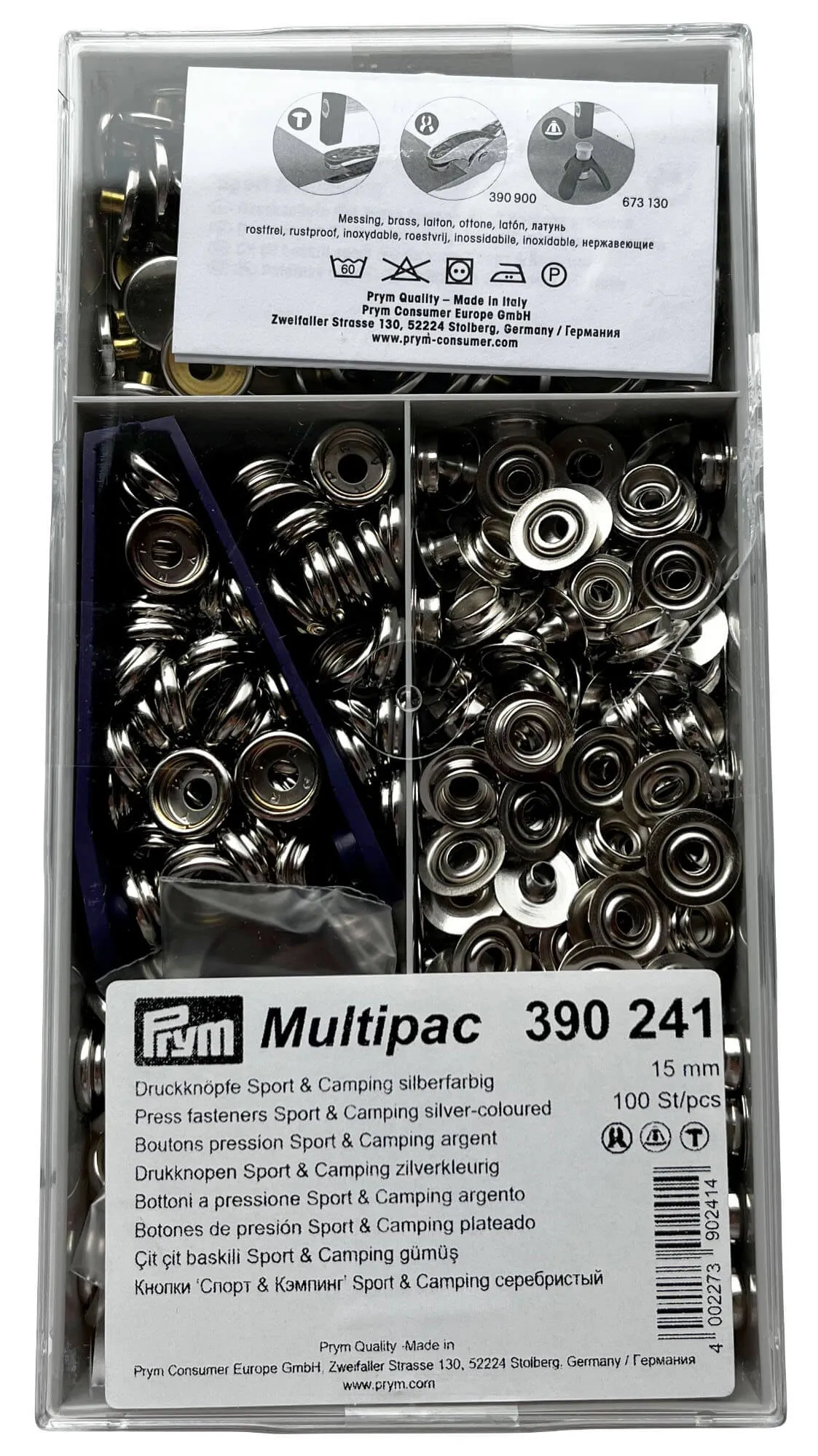 Prym nähfrei Druckknopf Plane 15mm Silber 100 Stk